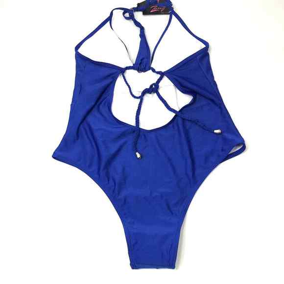 Zexxxy Womens Large‎ Blue One Piece Swimsuit V Neck Halter Monokinis NWT - Picture 2 of 4